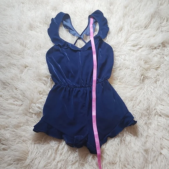 Victoria's Secret Navy Blue Velour Ruffle Trim Romper XS - Picture 8 of 12